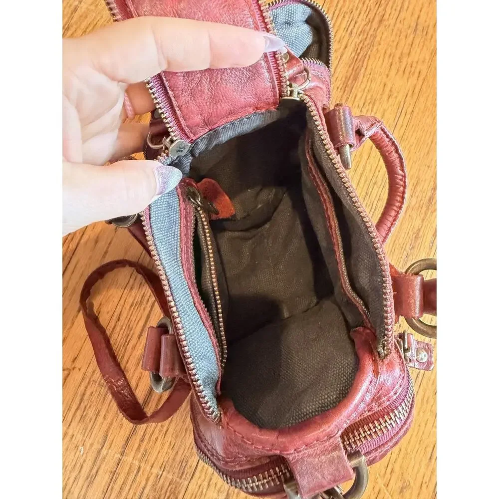 Frye Satchel Bag Womens Mini Red Leather Studded Crossbody